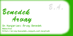 benedek arvay business card