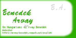 benedek arvay business card